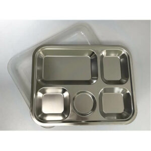 Khay Cơm Inox 5 Ngăn Được Làm Bằng Inox 304 Có Nắp Đậy Nhựa KC5NHS-304
